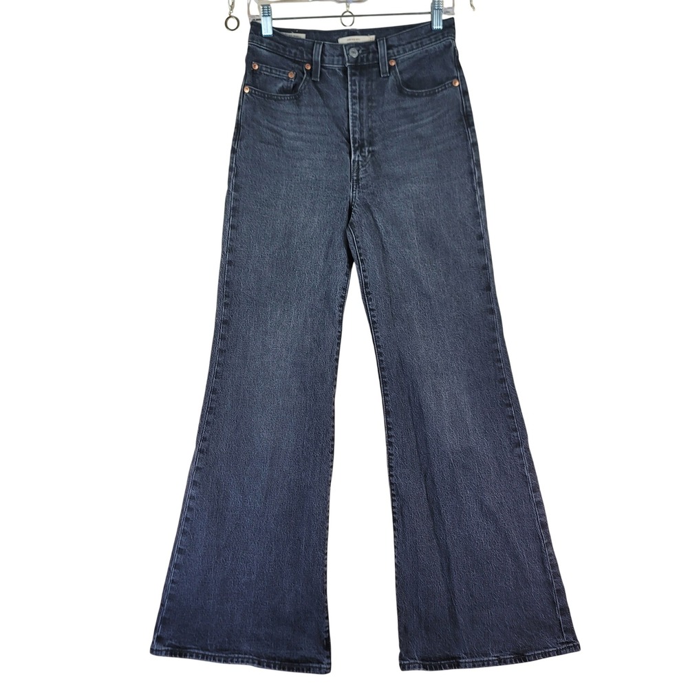 Levi's Premium Ribcage Bell Jeans Women 27x32 Black High Rise Flare Big E Denim